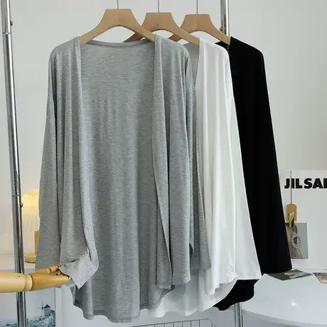 中长款莫代尔开衫2023春夏季空调衫披肩遮屁股防晒衫沙滩薄外套女商品大图