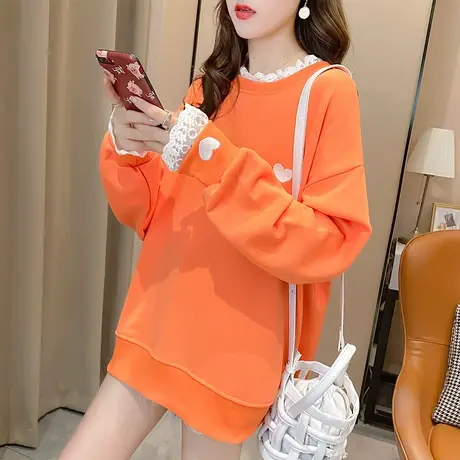 早秋卫衣女春秋季韩版宽松百搭学生薄款ins蕾丝假两件上衣外套潮商品大图