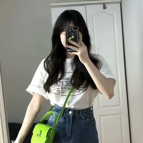 纯棉印花字母短袖t恤女夏季ins潮牌宽松韩版设计感chic港味上衣服图片