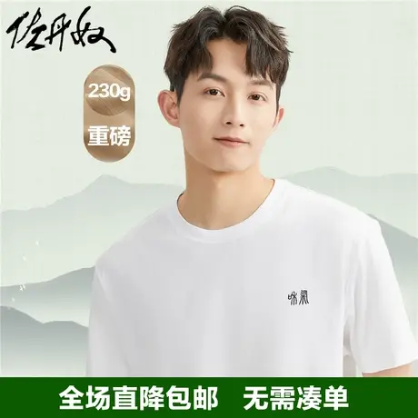 佐丹奴230g重磅T恤男纯棉针织篆书国风刺绣圆领短袖男夏18023613图片