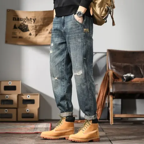 潮流男款牛仔裤休闲百搭潮流复古直筒宽松牛仔裤大码水洗牛仔裤男商品大图