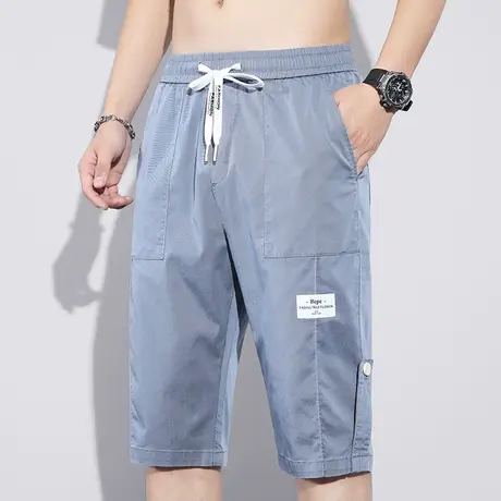 夏季薄款天丝七分休闲牛仔短裤男士宽松外穿夏天男款男裤子大裤衩图片