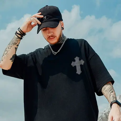 oversize短袖胖人加肥加大宽松T恤男潮简约纯棉大码夏季胖子半袖商品大图