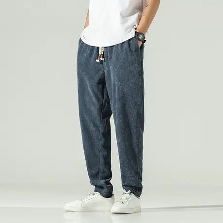 秋季男裤灯芯绒束脚裤日系复古抽绳收口紧腿宽松加肥加大码休闲裤图片