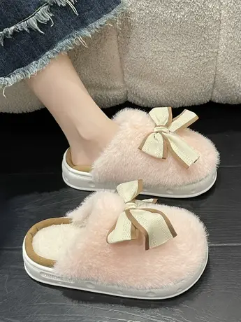 毛毛拖鞋女夏天办公室高级感外穿厚底2023秋冬新款包头可爱棉拖鞋商品大图