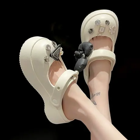 时尚水钻花朵洞洞鞋女夏季厚底外穿防滑凉鞋包头沙滩玛丽珍凉拖鞋商品大图