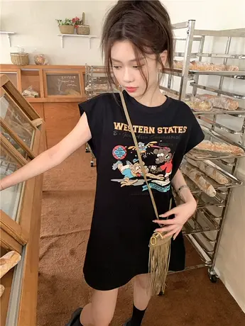 美式复古纯棉港风吊带坎肩背心无袖t恤女夏季外穿宽松篮球服上衣图片