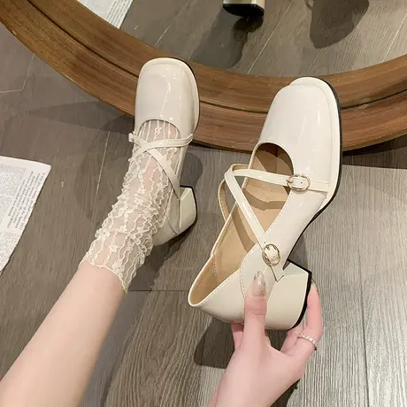 小皮鞋女2024新款春秋百搭浅口单鞋玛丽珍配裙子法式网红高跟女鞋商品大图