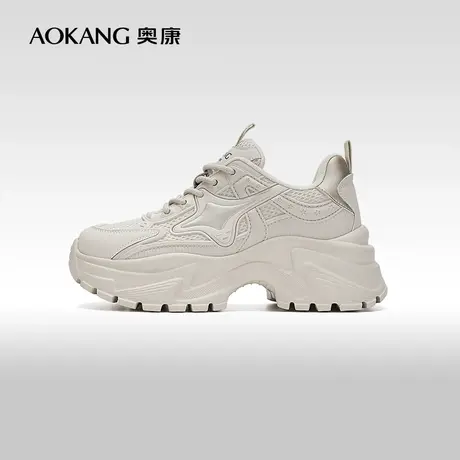 【门店发货】奥康女鞋 2024春季新款厚底重工拼色老爹鞋休闲鞋女图片