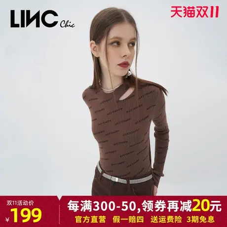 LINC金羽杰毛针织衫女2023秋季新款复古潮流提花修身毛衣商场同款图片