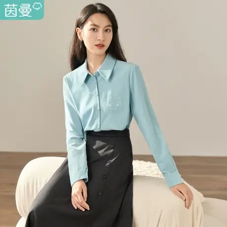 【商场同款】茵曼2023冬女装新款田园尖领刺绣文艺宽松长袖衬衫商品大图