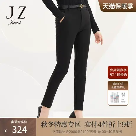 JUZUI玖姿2021冬季新款黑色修身简约加绒弹力小脚女外穿休闲裤商品大图
