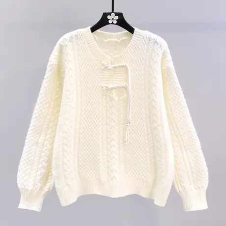小清新麻花套头毛衣女秋冬2023新款宽松慵懒风设计感盘扣针织上衣图片