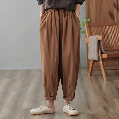 dza 高腰显瘦休闲工装裤子女2023秋季宽松阔腿裤直筒哈伦裤复古裤图片