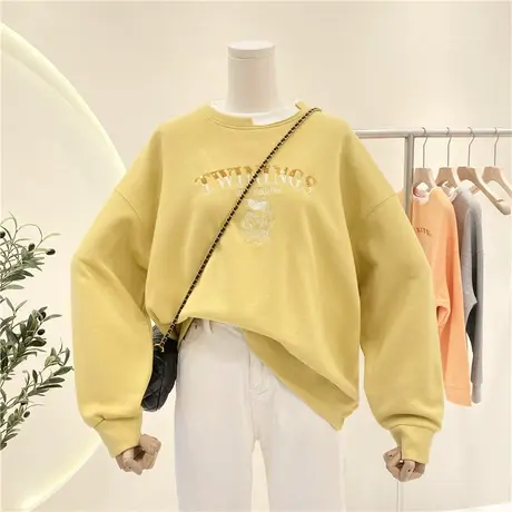 卫衣女春秋薄款2021新款韩版ins潮假两件亮片宽松百搭外套上衣服图片