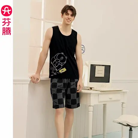 芬腾男士睡衣夏季背心薄款纯棉休闲青年可外穿宽松韩版家居服套装商品大图