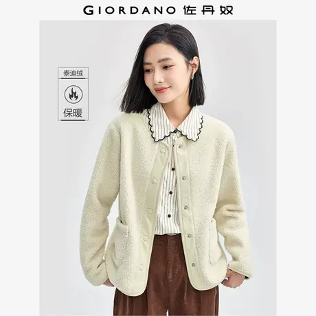 佐丹奴外套女装泰迪绒拼接门筒圆领针织休闲外套 05374858商品大图