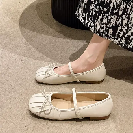 甜美蝴蝶结浅口单鞋女2023夏季新款仙女风配裙子软底玛丽珍芭蕾鞋图片