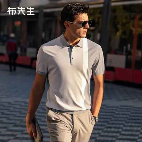 MrBu布先生不对称拼色凉感t恤2025春夏新款偏门襟中年短袖AT16015图片