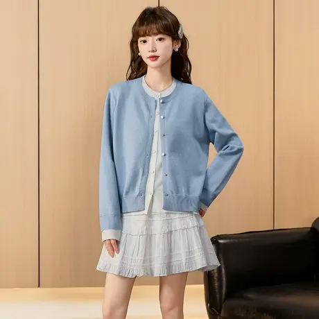 唐狮25秋季新款女毛线衫撞色假两件毛衣针织开衫气质甜美上衣6.17图片