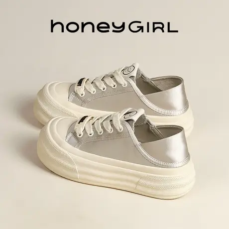 honeyGIRL板鞋韩版女鞋两穿厚底小白鞋女2025新款夏季平底休闲鞋商品大图