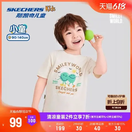 Skechers斯凯奇男童针织舒适夏季t恤儿童圆领宽松透气运动短袖衫商品大图