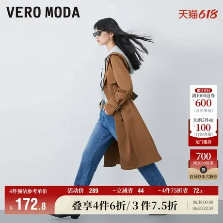 Vero Moda奥莱外套秋冬清仓高街双排扣收腰翻领长袖风衣大衣上衣商品大图