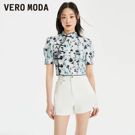 Vero Moda奥莱上衣女夏季清仓短款印花立领新中式盘扣旗袍风百搭图片