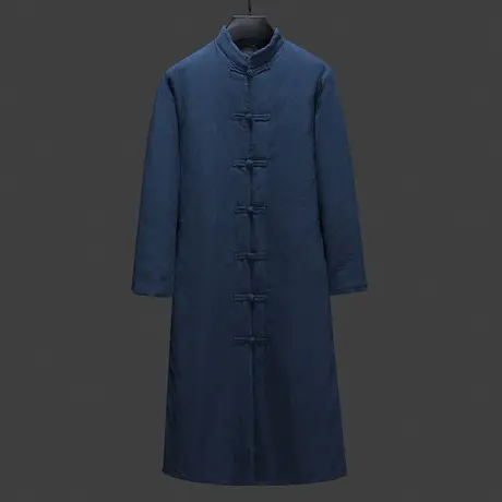 冬季夹棉唐装棉衣男士中国风布扣加厚长袍演出服立领长款棉袄大衣图片