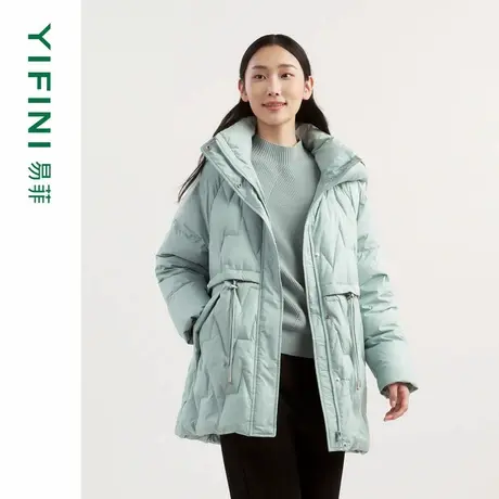 [专柜同款]Yifini/易菲白鹅绒加厚保暖连帽宽松中长款羽绒服女商品大图