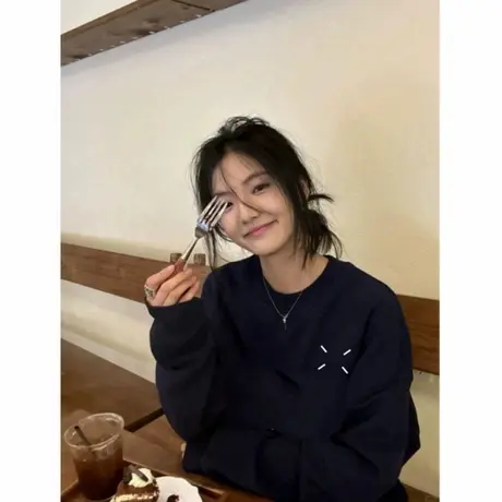 藏青色圆领卫衣女2025新款早秋美式宽松oversize慵懒风中长款上衣商品大图