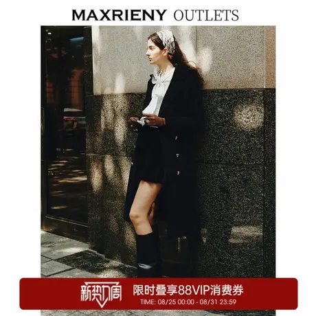 【奥莱】MAXRIENY廓形双面毛呢大衣复古军旅风羊毛外套长款商品大图
