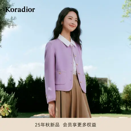 珂莱蒂尔冬季气质香风短款羊毛呢外套女法式优雅圆领通勤上衣图片