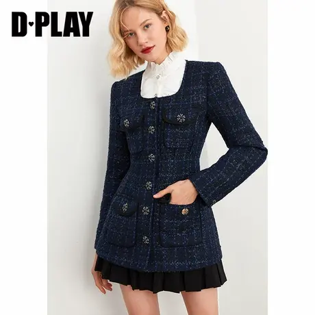 DPLAY【黑标】秋新品小香风粗花呢名媛气质修身单排扣外套商品大图