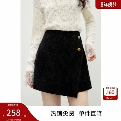 秋水伊人黑色a字休闲短裤女 2025年冬季新款遮肉显瘦简约百搭裤子图片