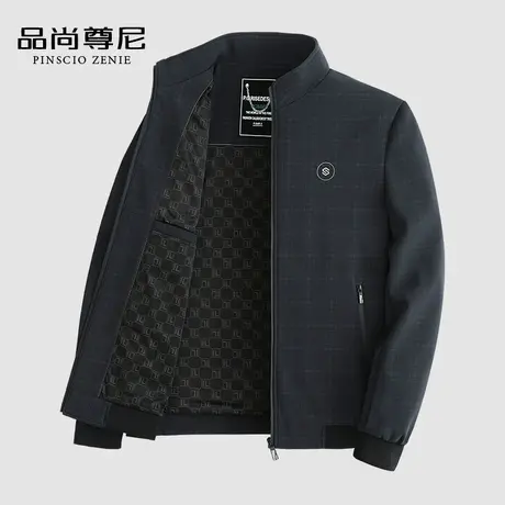 【经典格纹】爸爸秋装外套2023新款立领小标点缀立领中老年夹克男商品大图