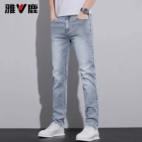 雅鹿2026春季新款磨白直筒修身浅蓝色水洗牛仔裤男时尚显高长裤子商品大图