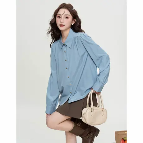 唐狮春秋女式衬衫时尚百搭纯色内搭叠穿高级感百搭流行简约TM图片