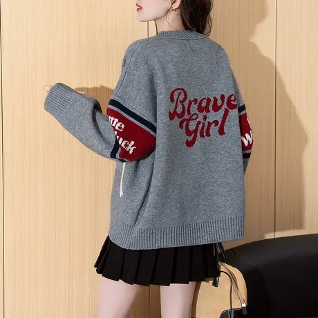 唐狮秋冬毛衣女外套休闲风减龄棒球领针织开衫高级感慵懒时尚tu图片