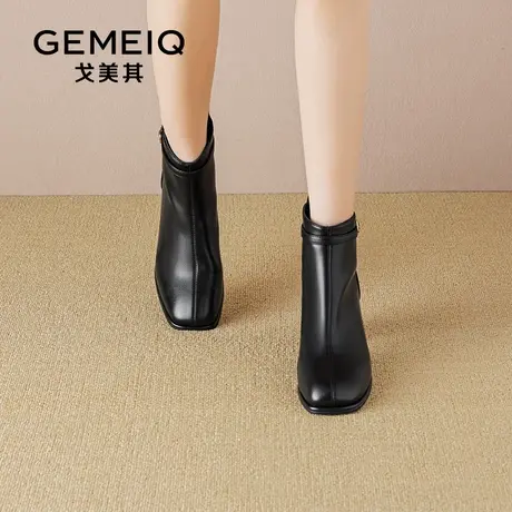 戈美其高跟短靴女2023新款秋冬粗跟增高马丁靴显瘦韩系小踝靴子女图片