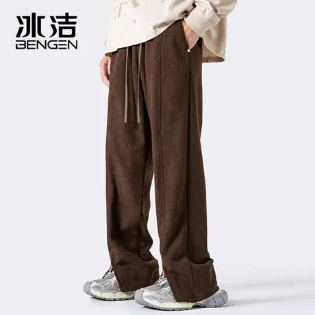 冰洁开叉直筒裤男2023秋冬季高腰抽绳松紧腰休闲纯色潮流长裤ASCR商品大图