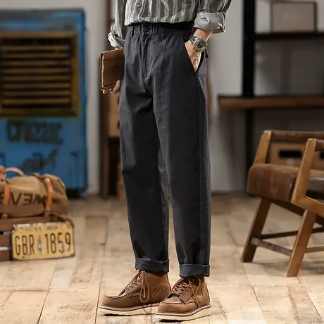 宽松百搭工装裤时尚潮流舒适裤暗条高织密度精梳斜纹布潮流长裤图片