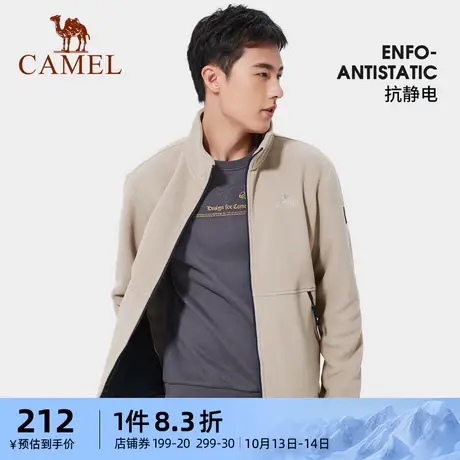 CAMEL骆驼户外男抓绒衣2023春季新款双面摇粒绒开衫防风立领外套商品大图