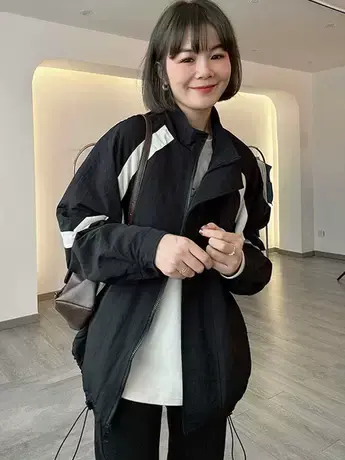 拼色欧货宽松加棉冲锋衣外套女2023秋冬季新款棒球服休闲夹克上衣商品大图