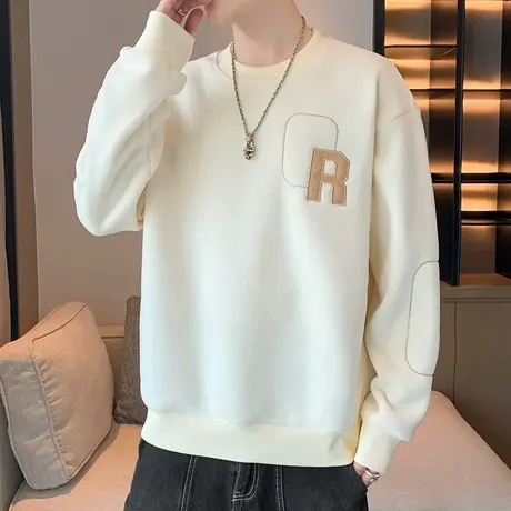 奥粒绒卫衣男秋冬季加绒加厚套头圆领打底衫上衣服青少年长袖外套图片