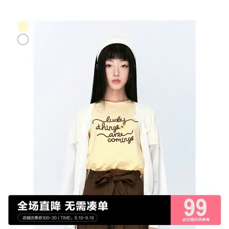 乐町花朵绣花上衣休闲早秋新款短袖修身T恤女C1DAC2403图片