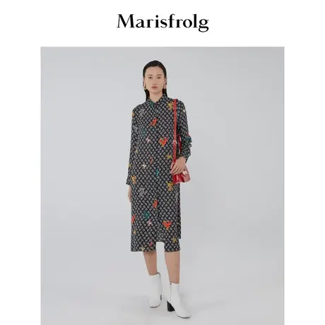 Marisfrolg/玛丝菲尔女装21冬季新款黑色印花连衣裙AABW306图片