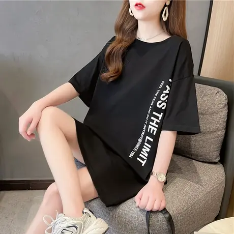 短袖t恤女夏季韩版宽松大码女装中长款上衣百搭下衣消失连衣裙子商品大图