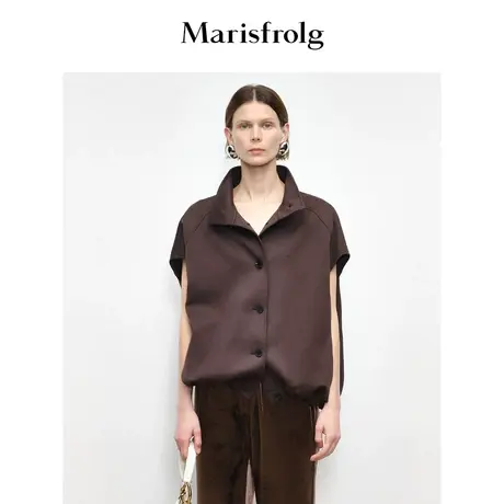 【商场同款】玛丝菲尔2023年秋季新款咖色立领短款羊毛马甲外套商品大图