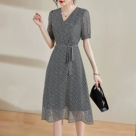 【1件7.9折】夏季新品百搭显瘦花色裙子时尚中长款短袖连衣裙商品大图